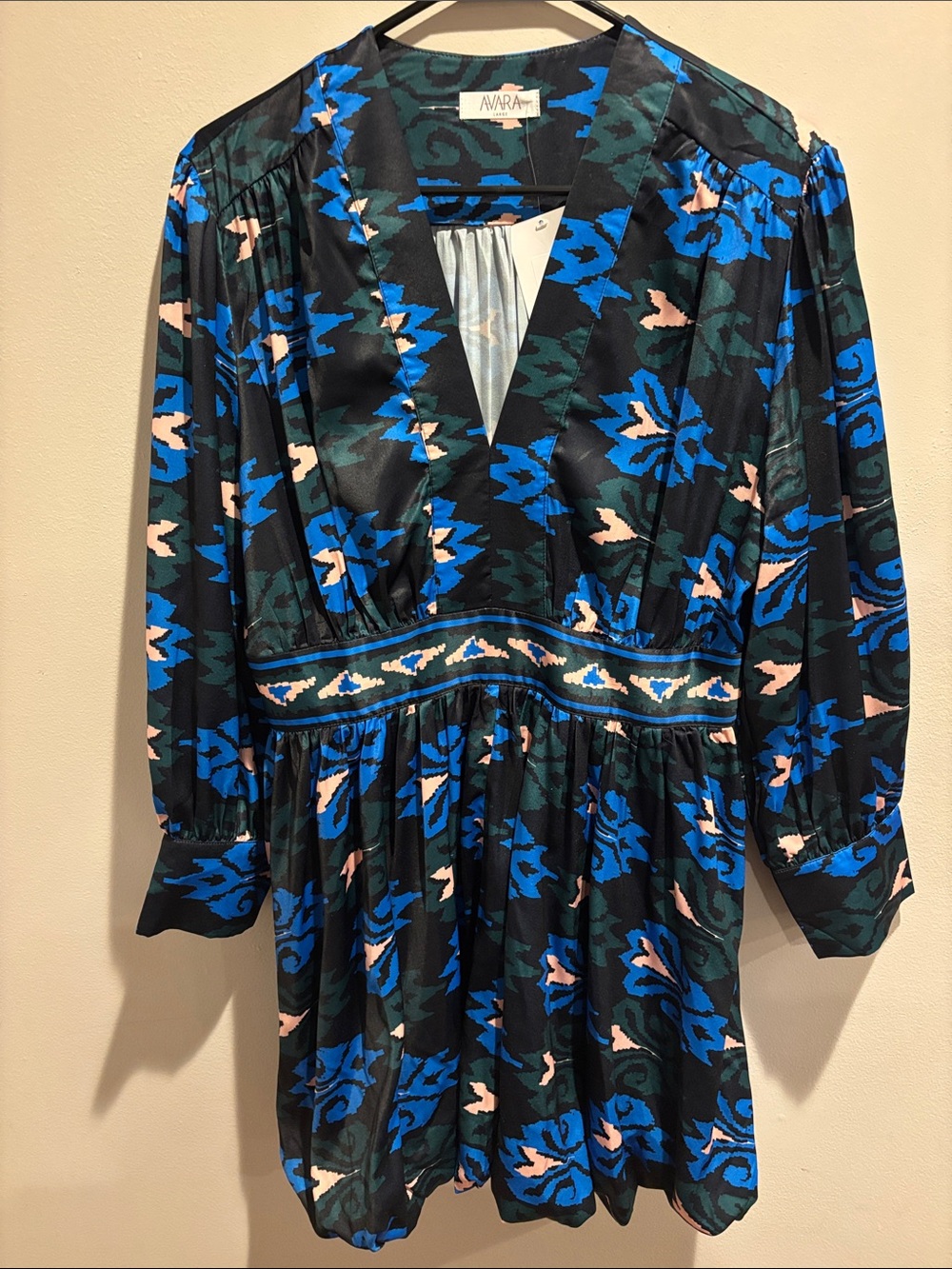 Anara Studio Blue & Black Floral V-Neck Long Sleeve Dress